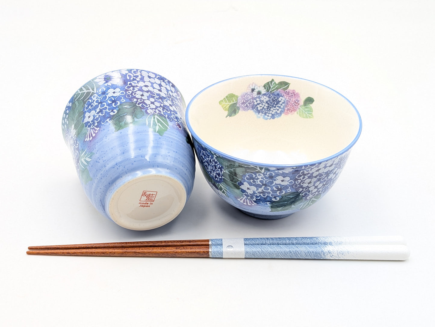 Set tazza, ciotola e bacchette (ortensie)