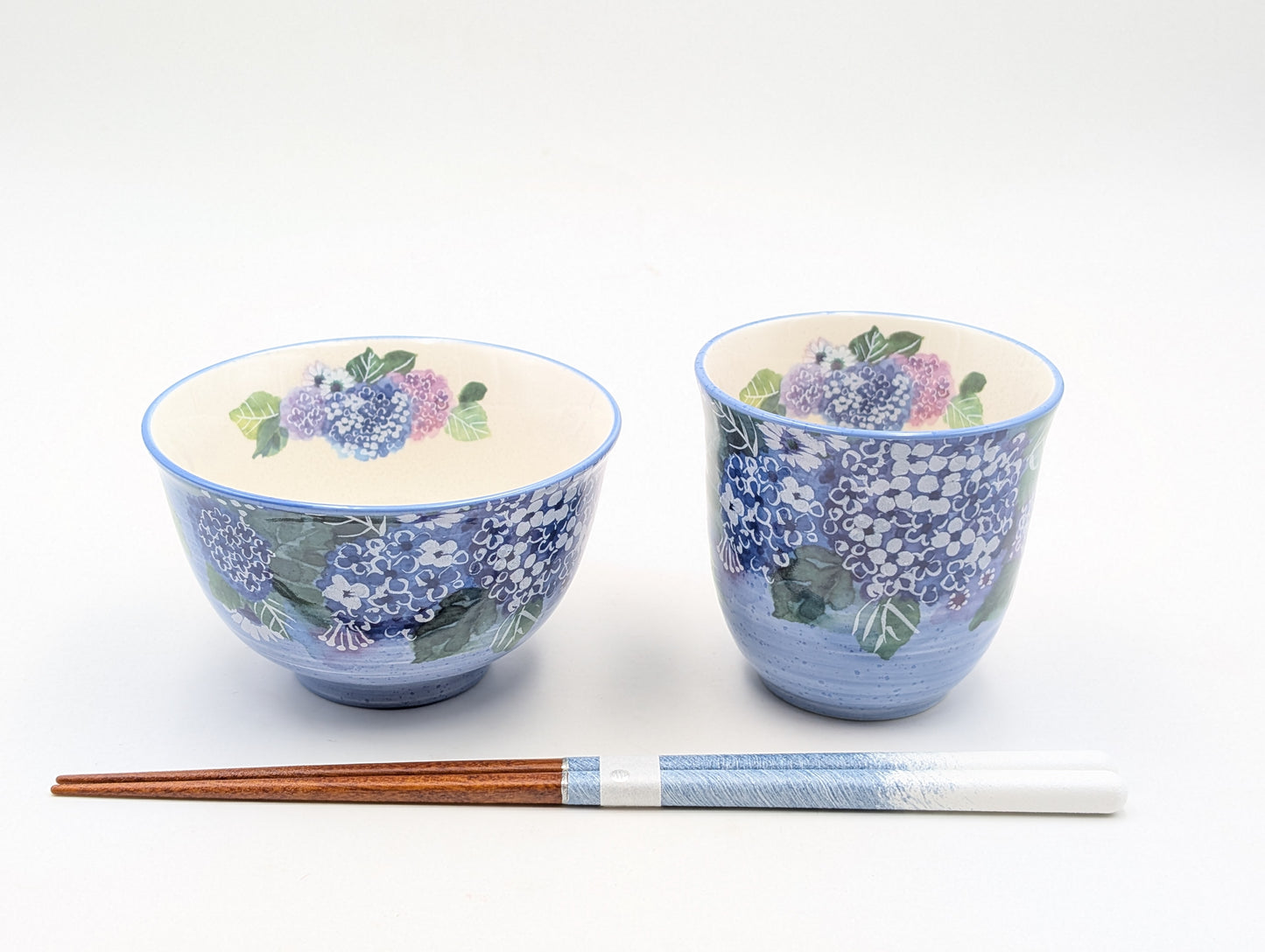 Set tazza, ciotola e bacchette (ortensie)